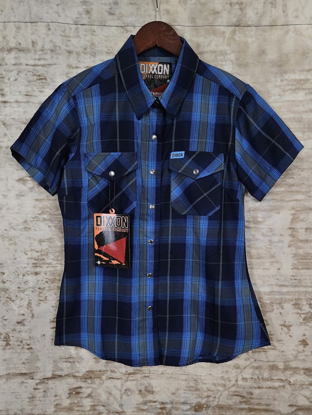 DIXXON Blue and Black Plaid Short Sleeve Button-Down Shirt